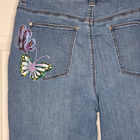 Chico's So Slimming Painted Butterfly Girlfriend Cropped Jeans Sz Small - Picture 8 of 14